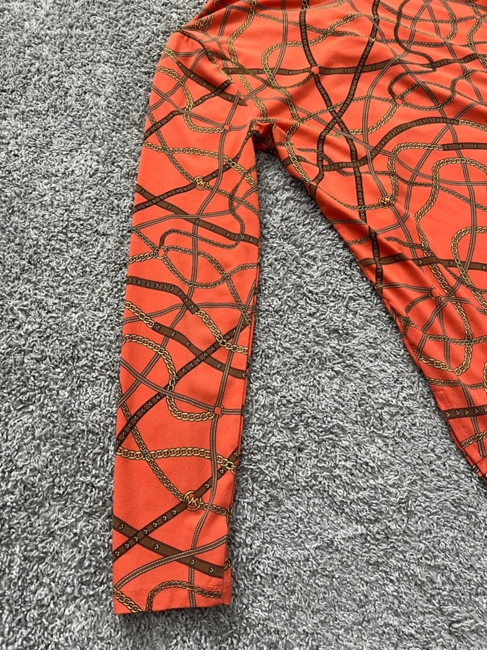 Michael Kors Women’s Long-Sleeve Orange Lace-up Tie Ribbon Chain Printed -Size M